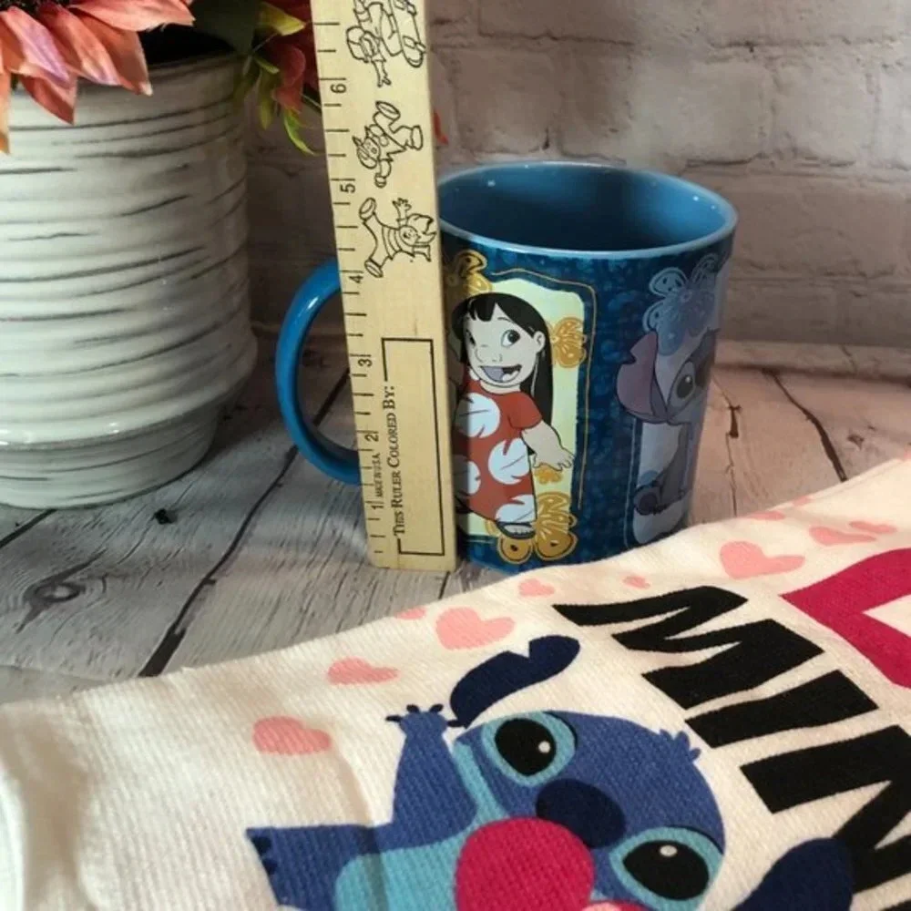 NWT Disney stitch mug and kitchen towel set